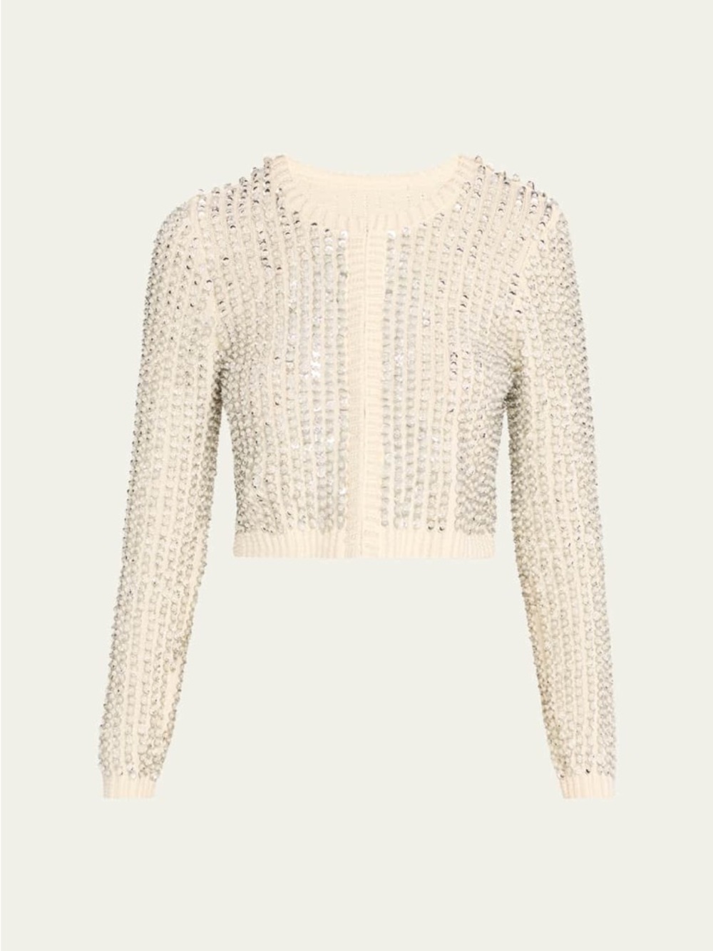 LoveShackFancy Tracey Ivory Crystal-Embellished Cropped Cardigan - Picture 2 of 12